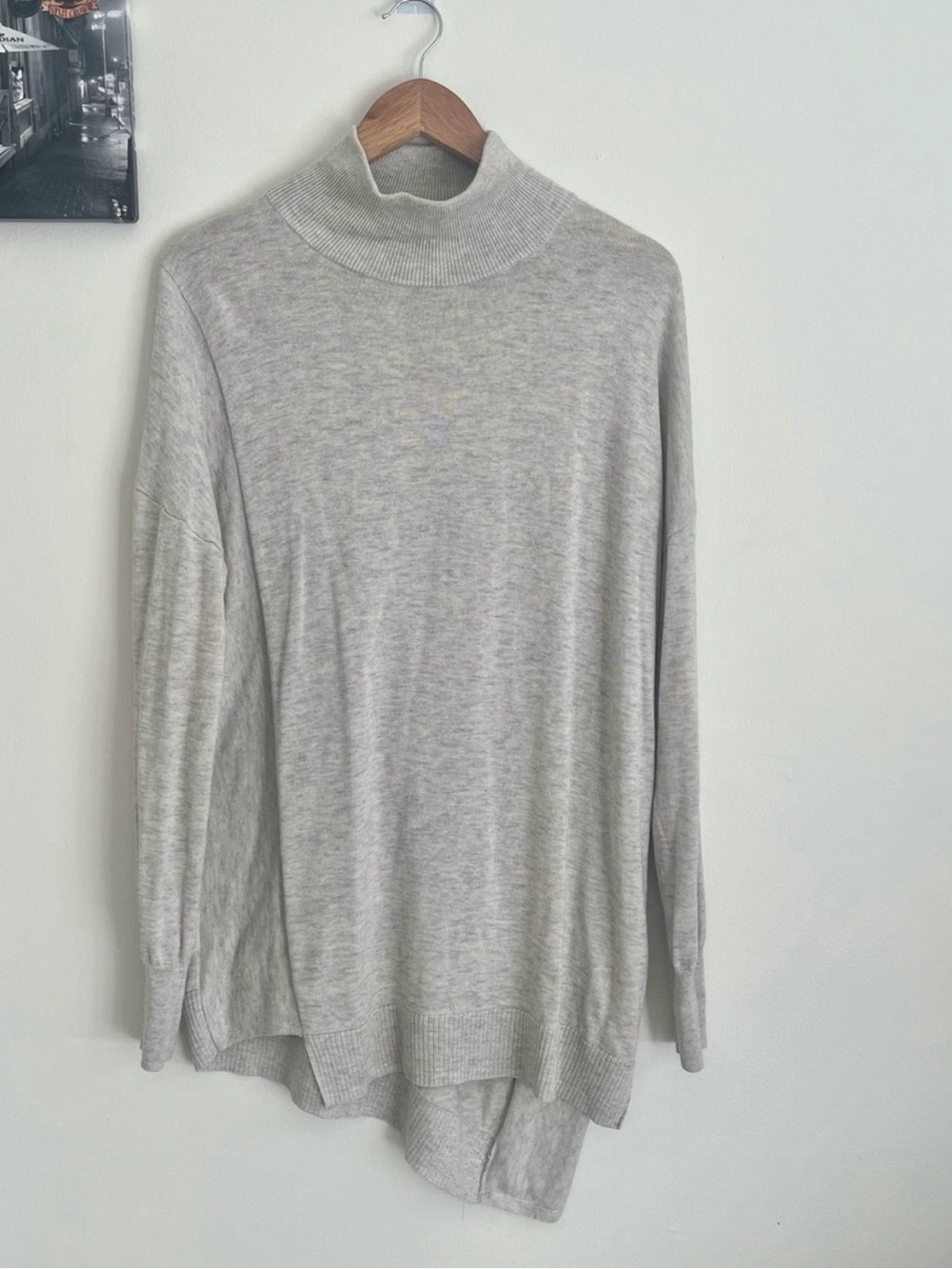 Donna Karan Asymmetrical Silk and Cashmere Turtleneck Sweater- Large